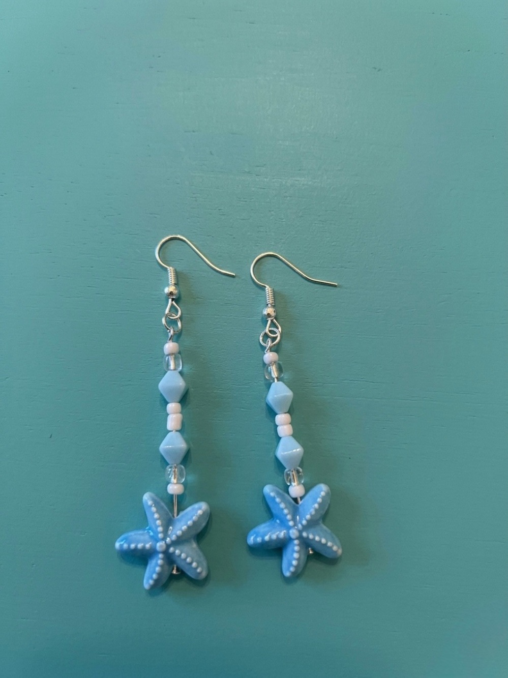 Light Blue Starfish Beaded Dangle Earrings for Kids